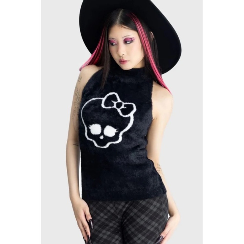 Killstar x Monster High Top Womens L Eyelash Knit Mad Science Knitted Faux Fur